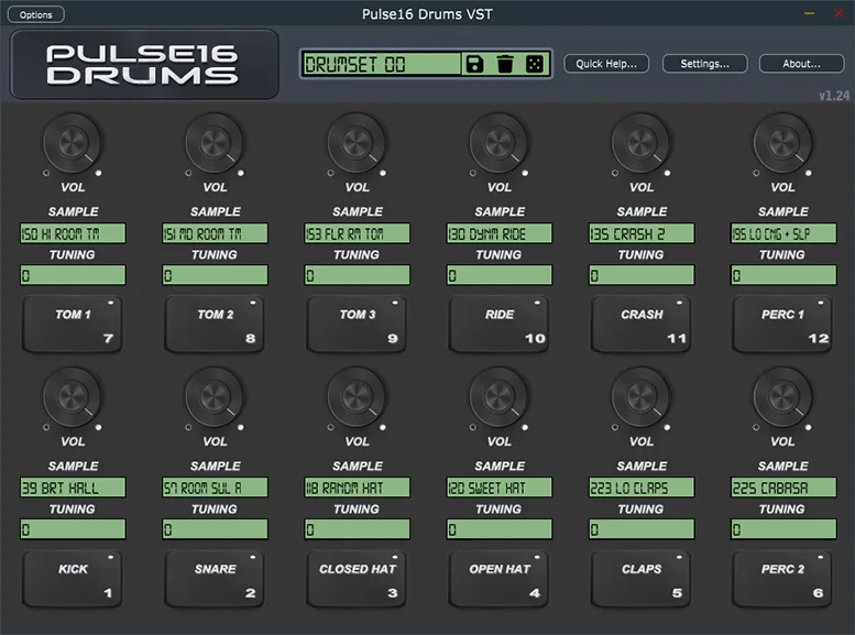 Pulse16 Drums VST interface screenshot